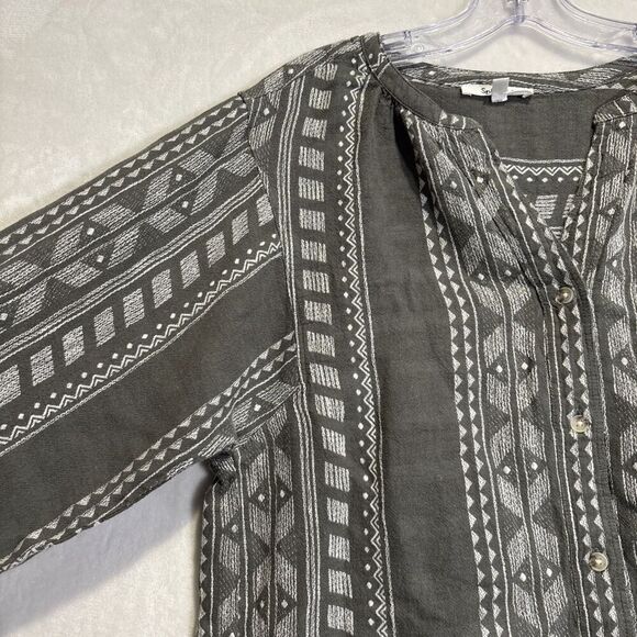 Splendid Women's Olive Green Freesia Long Sleeve Linen Button-Up Shirt Top Small - Picture 2 of 14